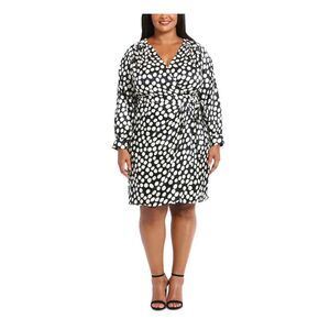 LONDON TIMES WOMAN Womens Black Satin Lined Bow Accent Sleeve Dress Plus 24W
